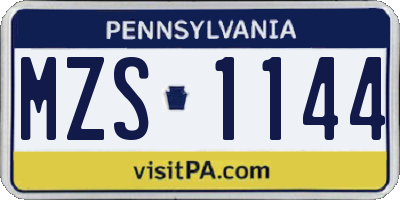PA license plate MZS1144