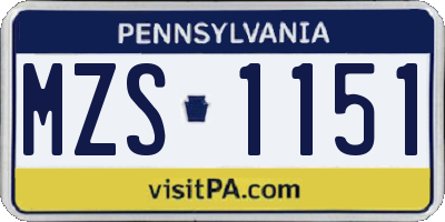 PA license plate MZS1151