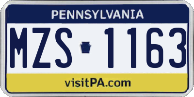 PA license plate MZS1163