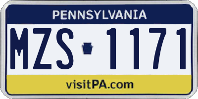 PA license plate MZS1171