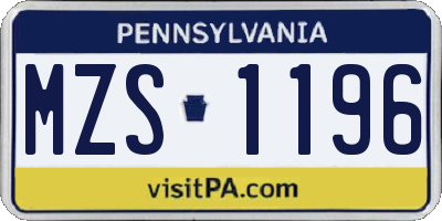 PA license plate MZS1196