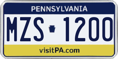 PA license plate MZS1200