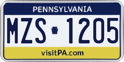 PA license plate MZS1205