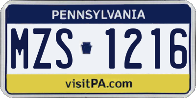 PA license plate MZS1216