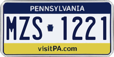 PA license plate MZS1221