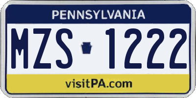 PA license plate MZS1222