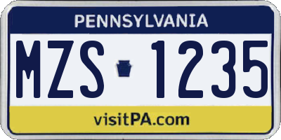 PA license plate MZS1235
