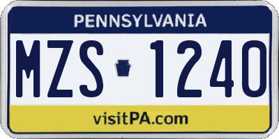 PA license plate MZS1240