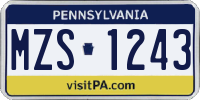 PA license plate MZS1243