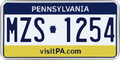 PA license plate MZS1254