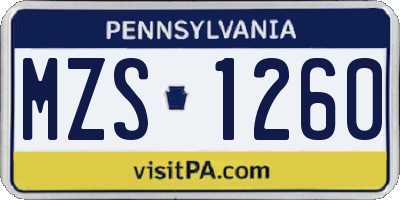 PA license plate MZS1260