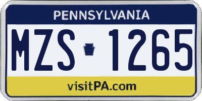 PA license plate MZS1265