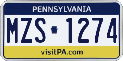 PA license plate MZS1274