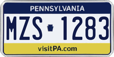 PA license plate MZS1283