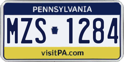 PA license plate MZS1284