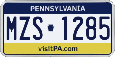 PA license plate MZS1285