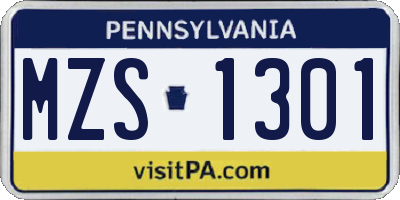 PA license plate MZS1301