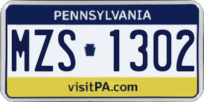 PA license plate MZS1302