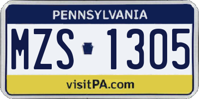 PA license plate MZS1305