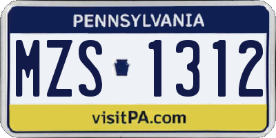 PA license plate MZS1312
