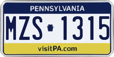 PA license plate MZS1315