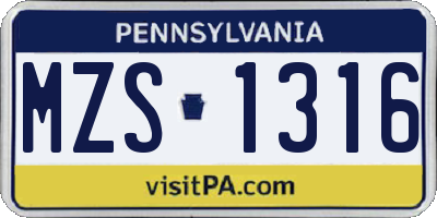 PA license plate MZS1316