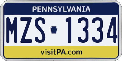 PA license plate MZS1334