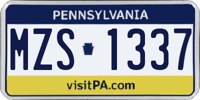 PA license plate MZS1337