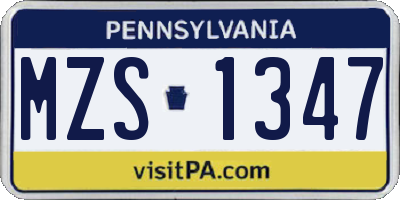 PA license plate MZS1347