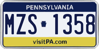 PA license plate MZS1358