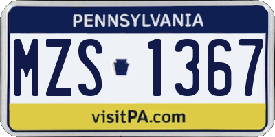 PA license plate MZS1367
