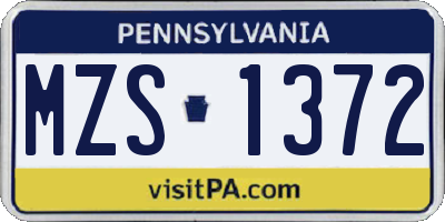 PA license plate MZS1372