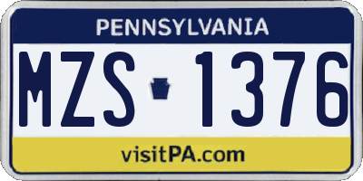 PA license plate MZS1376