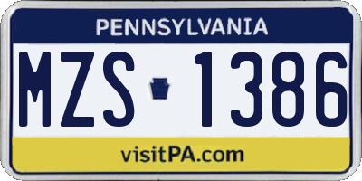PA license plate MZS1386