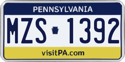 PA license plate MZS1392
