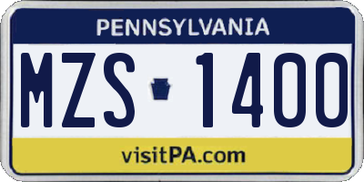 PA license plate MZS1400