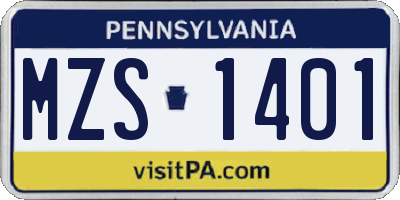 PA license plate MZS1401