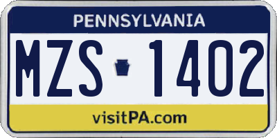 PA license plate MZS1402