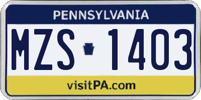 PA license plate MZS1403