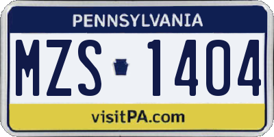 PA license plate MZS1404