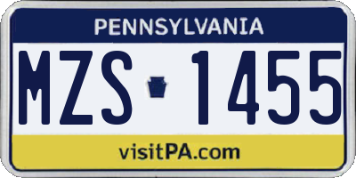 PA license plate MZS1455