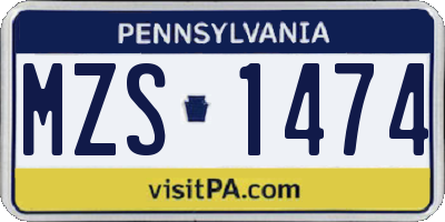 PA license plate MZS1474