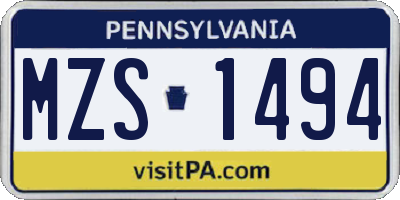 PA license plate MZS1494
