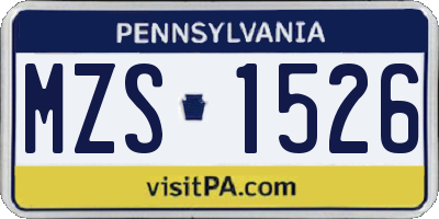 PA license plate MZS1526