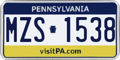 PA license plate MZS1538