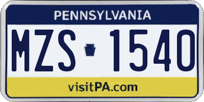 PA license plate MZS1540