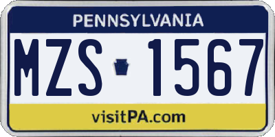PA license plate MZS1567