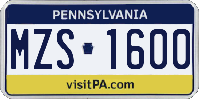 PA license plate MZS1600