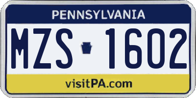 PA license plate MZS1602