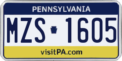 PA license plate MZS1605
